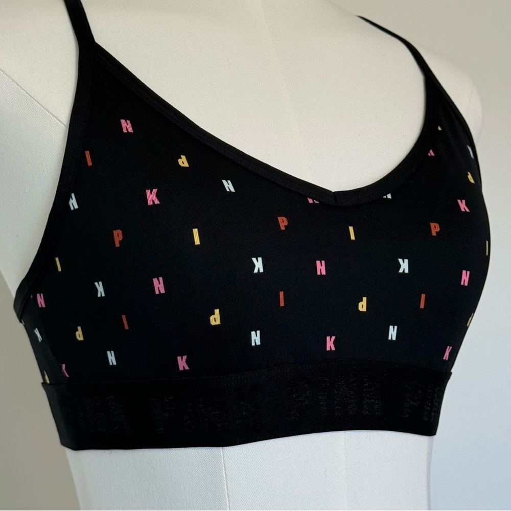 Not for Sale! Victoria’s Secret PINK Black Logo Print Sports Bra Racerback - Picture 3 of 9